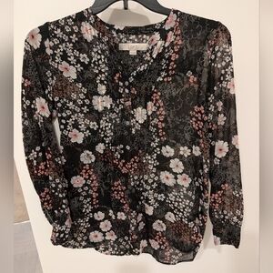 Loft black floral sheer blouse